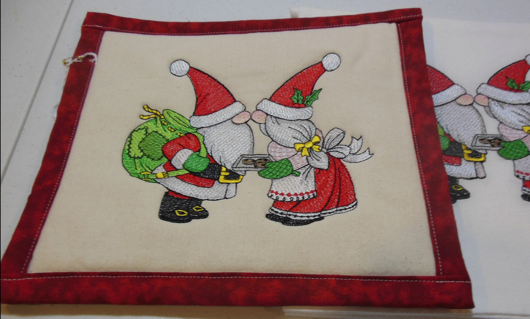 Mr. and Mrs. Santa Gnome Towel & Potholder Set