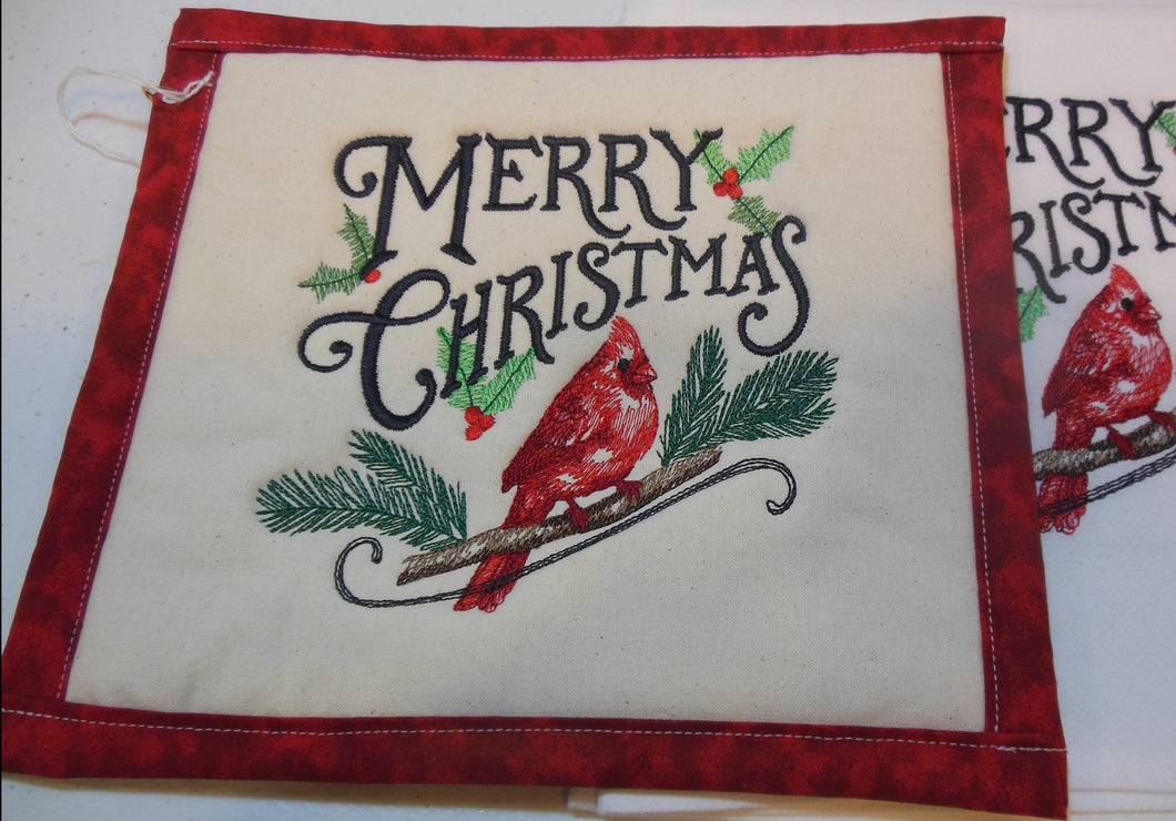 Merry Christmas Cardinal Towel & Potholder Set
