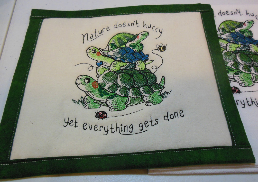 Nature doen't hurry-turtles Towel & Potholder Set