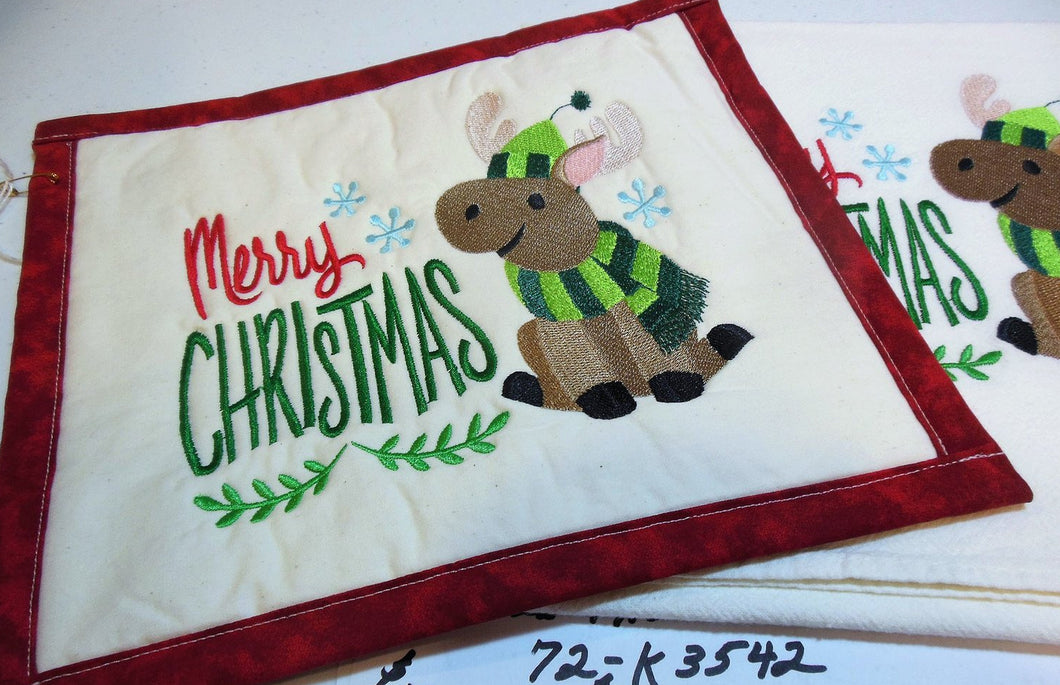 Merry Christmas Moose Towel & Potholder Set