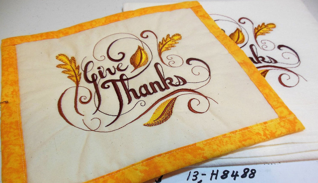 Give Thanks Leaf Linework Towel & Potholder Set