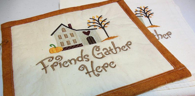 Friends Gather Here Towel & Potholder Set