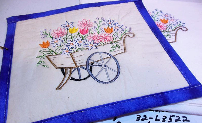 Floral Wheelbarrow Towel & Potholder Set