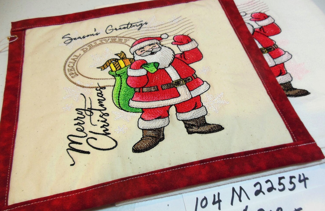 Santa Christmas Stamp Towel & Potholder Set