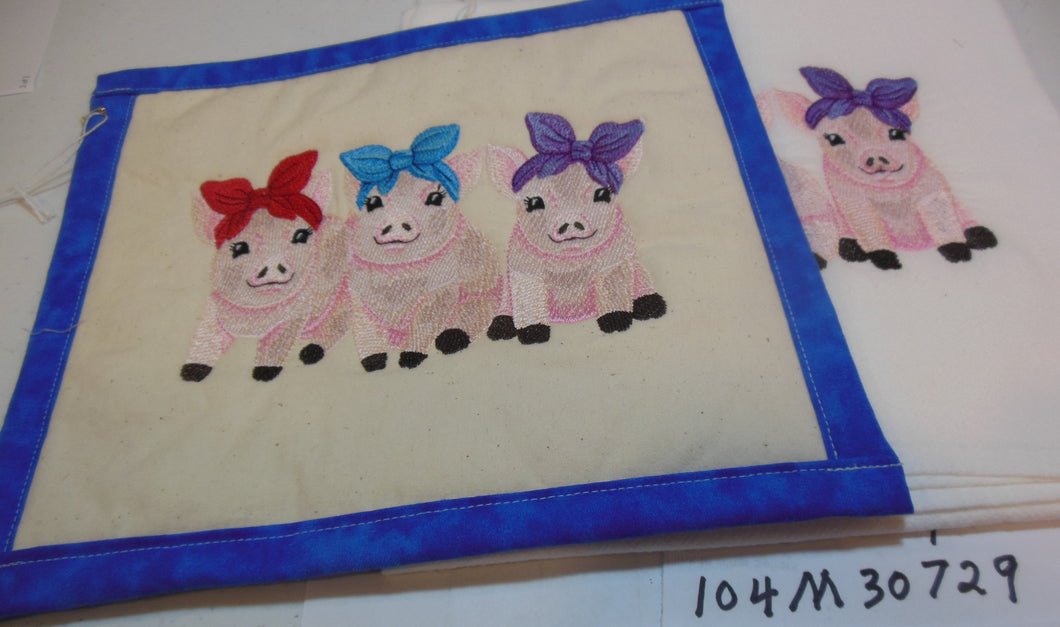 3 Pigs With Bandanas Towel & Potholder Set