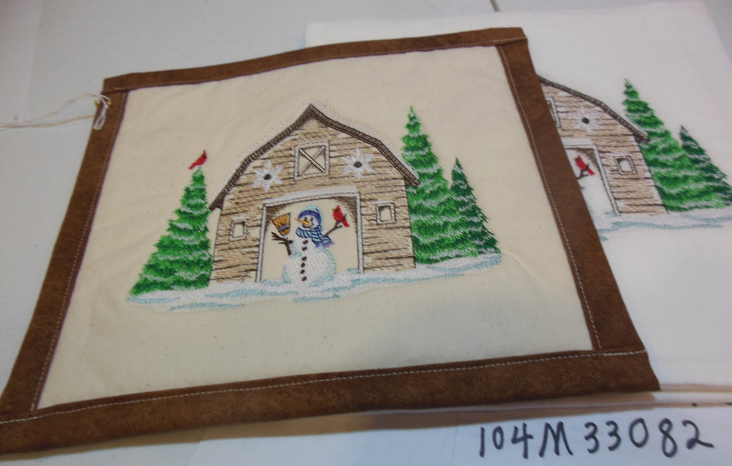 Snowman With Barn Towel & Potholder Set