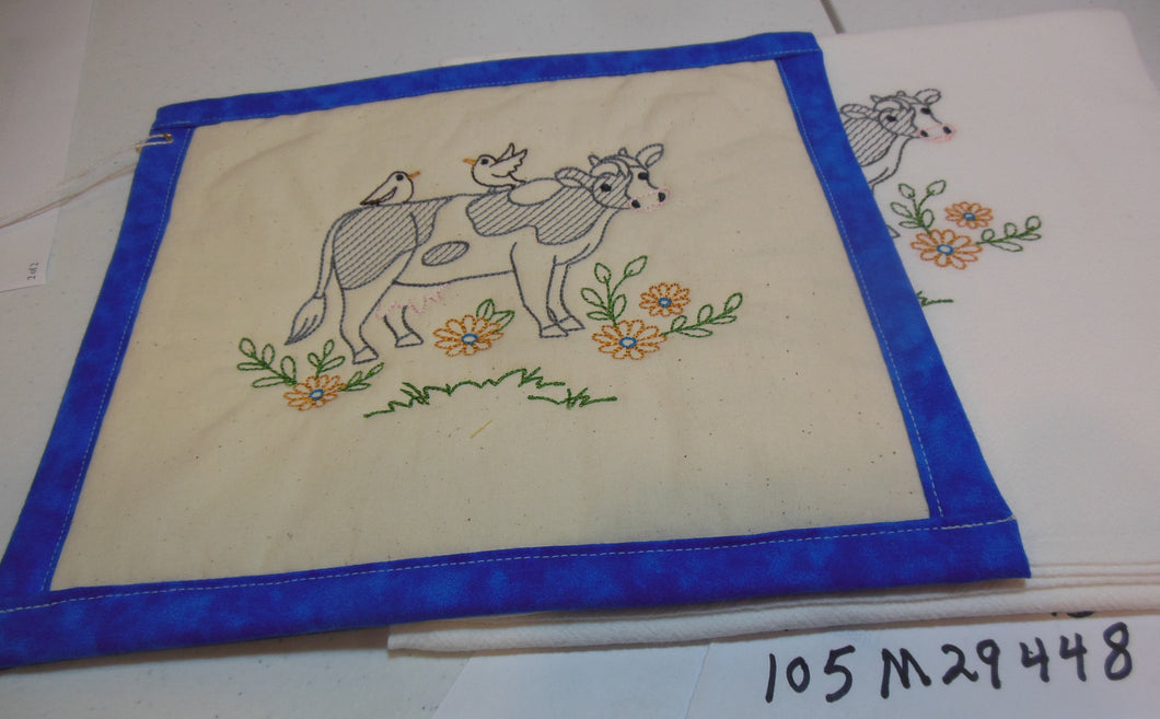 Cow With Birds Towel & Potholder Set