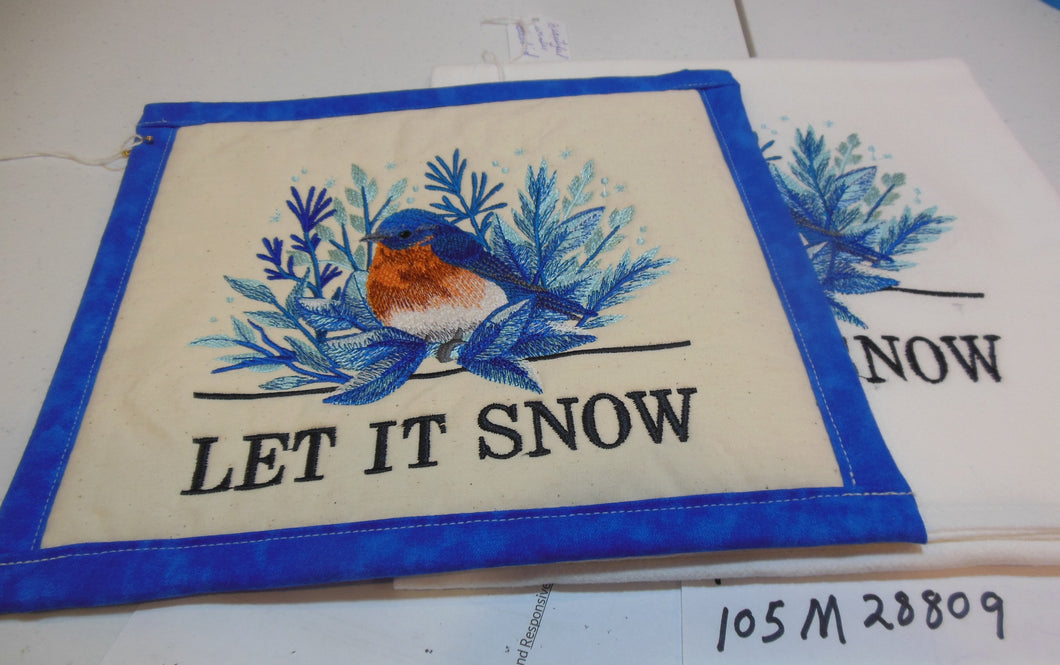 Let It Snow Blue Bird Towel & Potholder Set