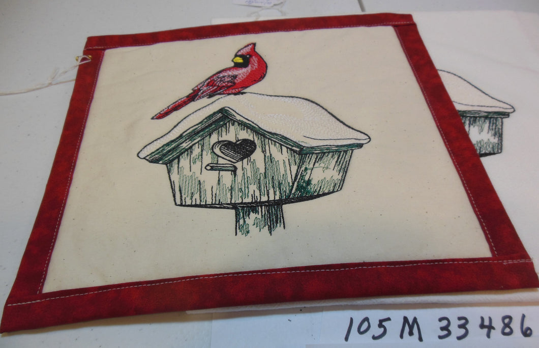 Cardinal And Birdhouse Towel & Potholder Set