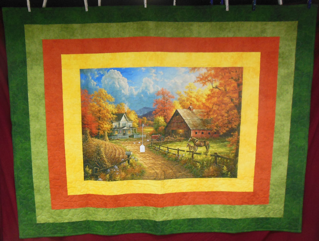 Farms Scene With House, Horses, And Tractor Quilt