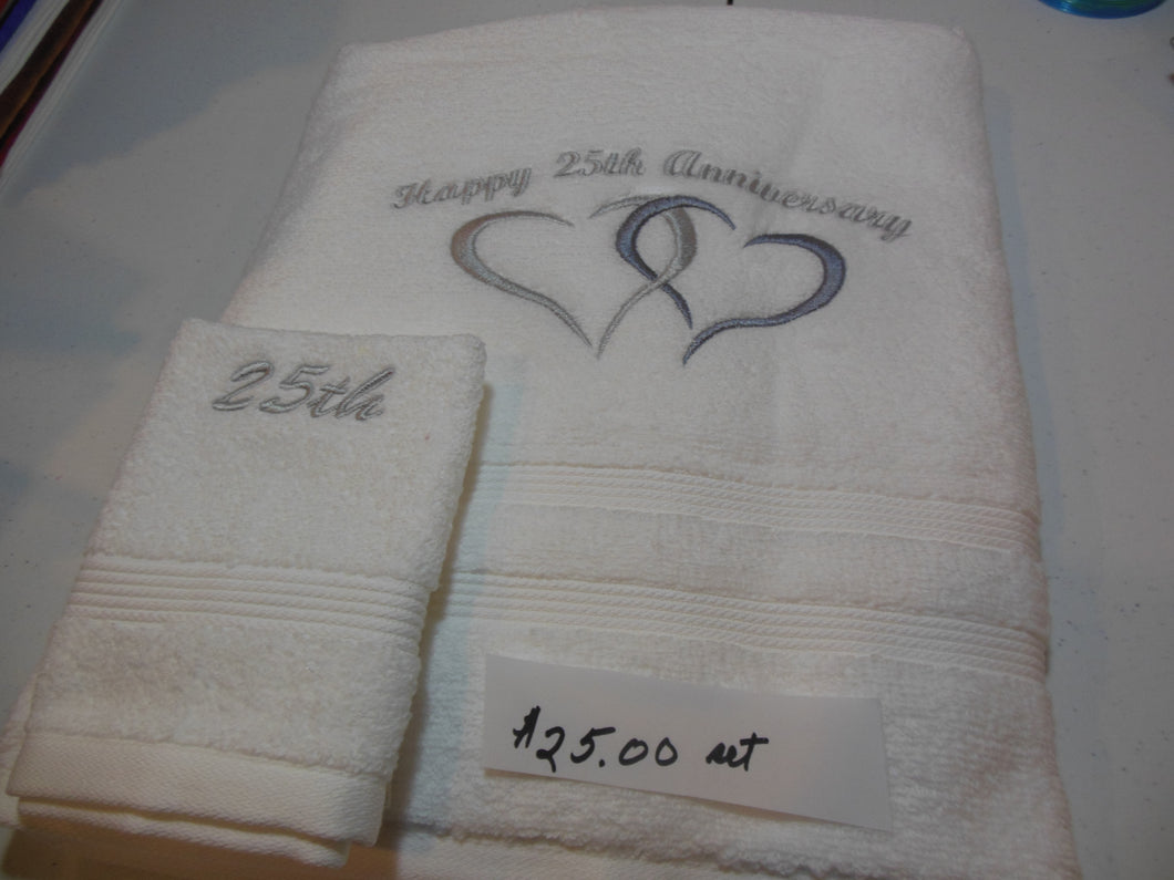 Happy 25th Anniversary Bath Towel And Washcloth