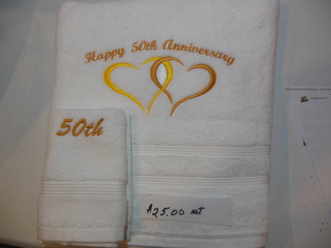 Happy 50th Anniversary Bath Towel And Washcloth