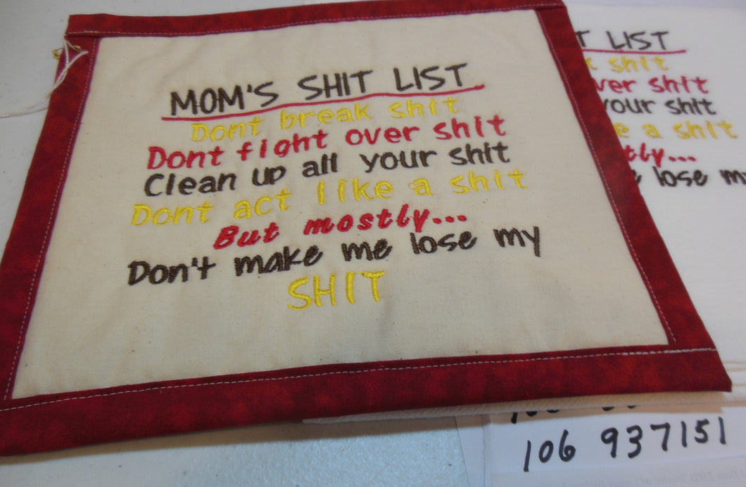 Mom's shit list Towel & Potholder Set