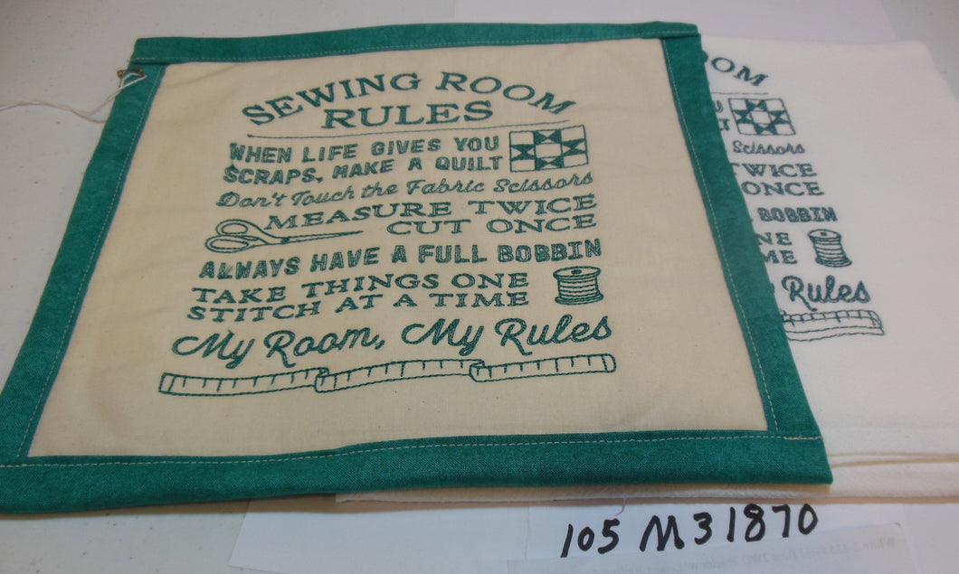 Sewing Room Rules Towel & Potholder Set