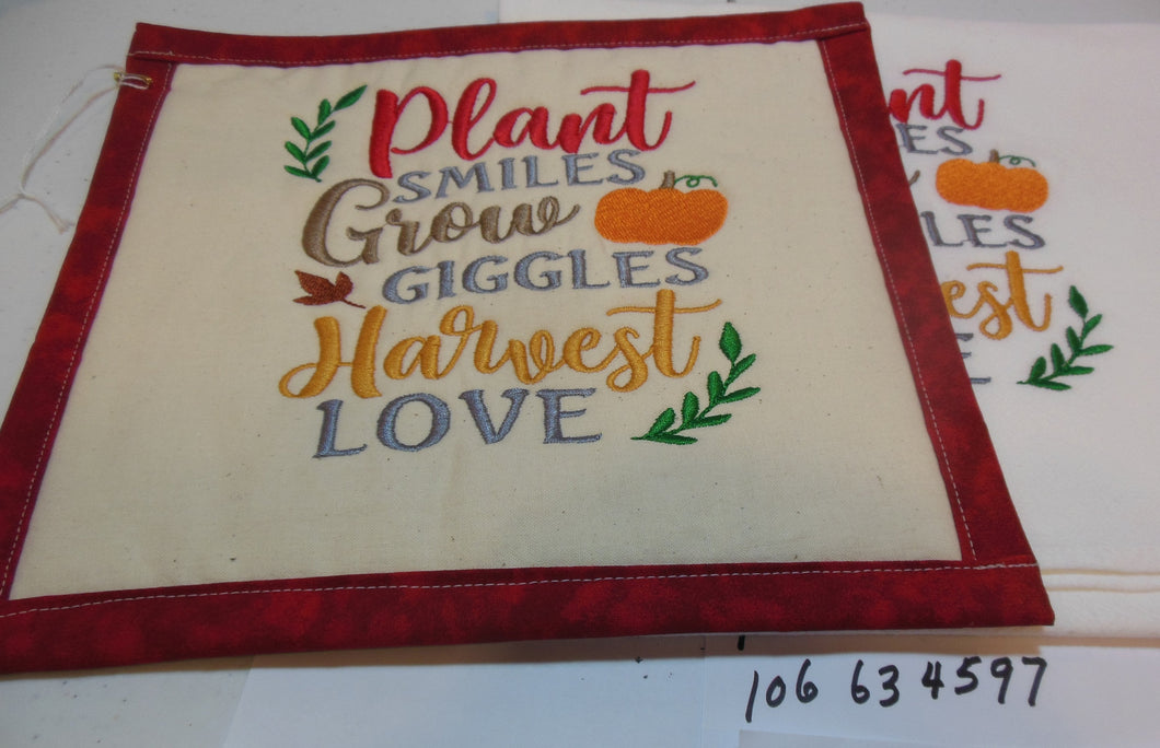 Plant Smiles Harvest Love  Towel & Potholder Set