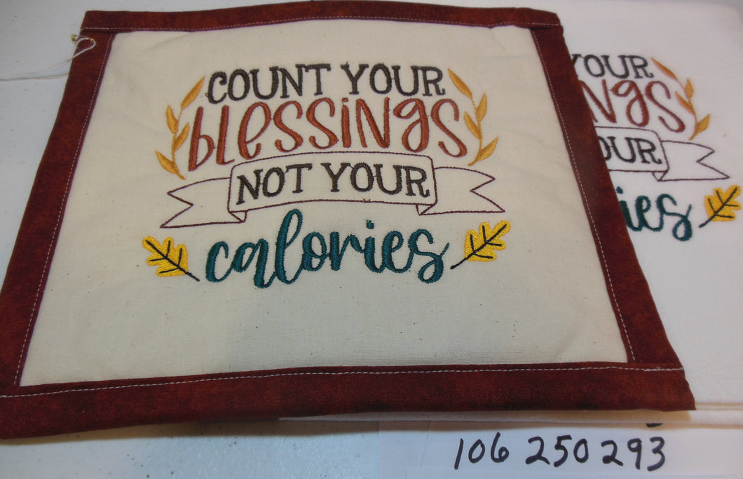 Countr Your Blessings Not Your Calories Towel & Potholder Set