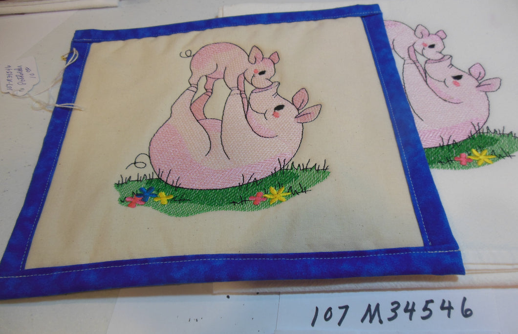 Pig Mom & Baby Towel & Potholder Set