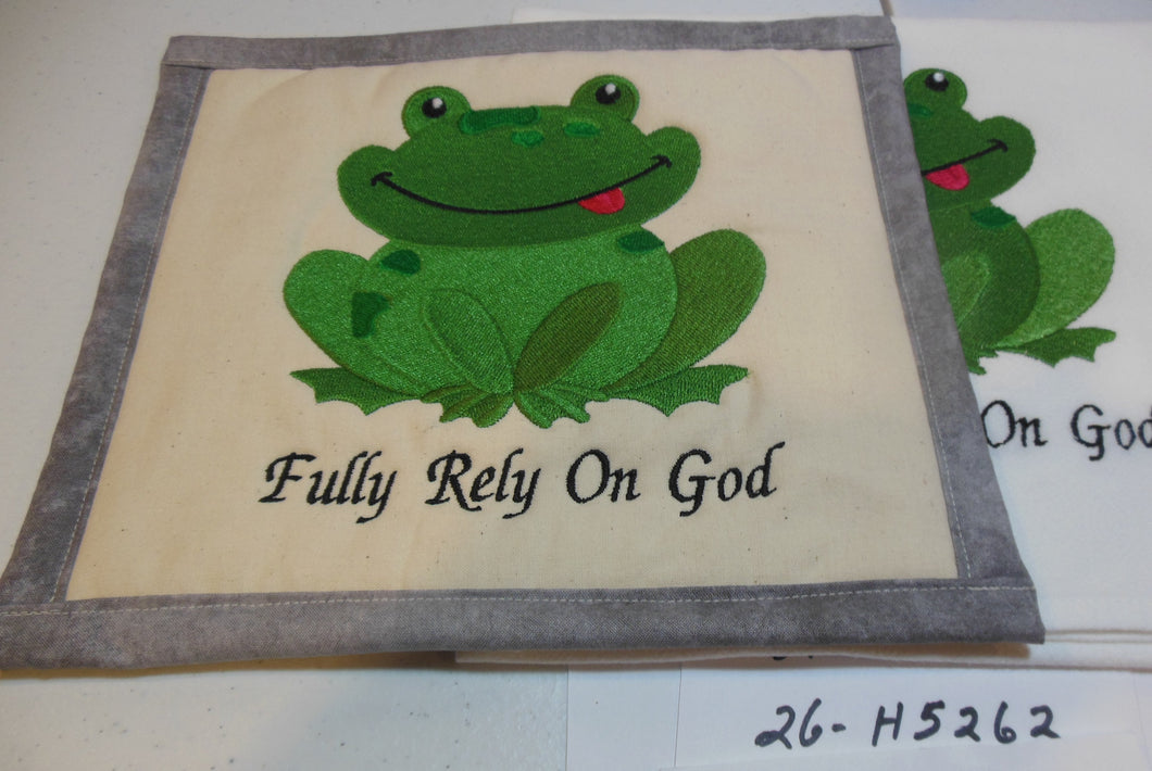 Fully Rely On God Frog Towel & Potholder Set