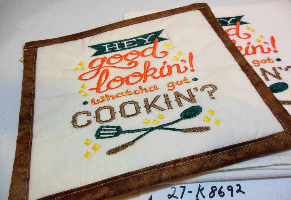 Hey Good Lookin' Whatcha Got Cookin? Towel & Potholder Set