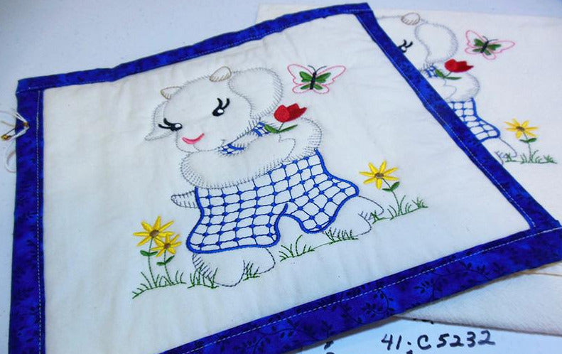 Lamb Linework Towel & Potholder Set