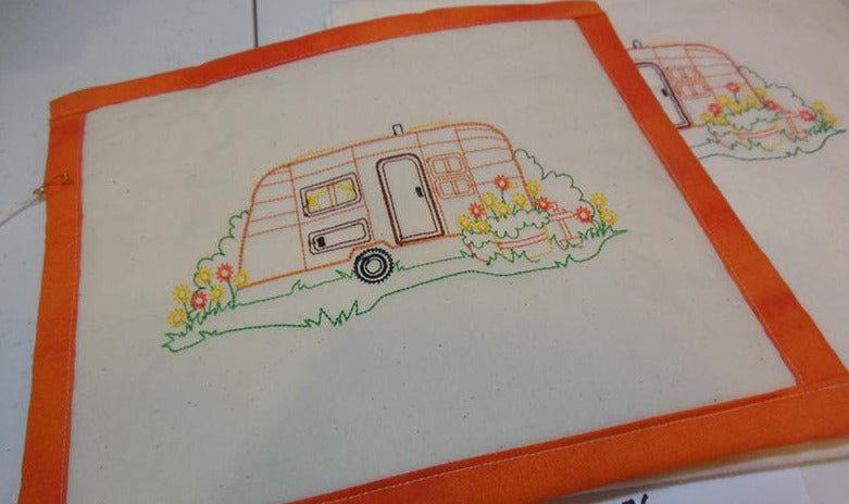 Airstream Camper with Flowers Towel & Potholder Set