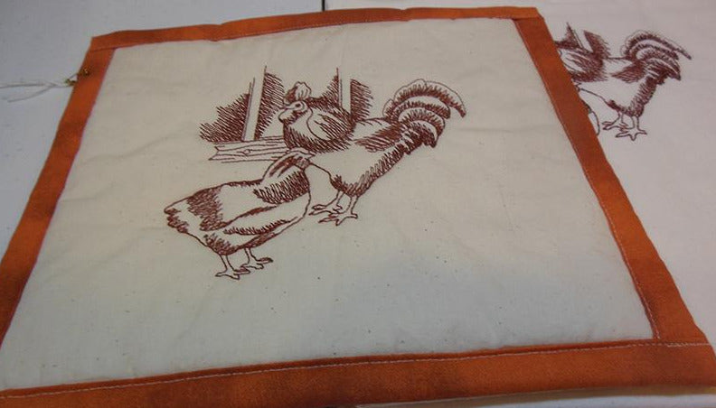 Rooster and Hen Towel & Potholder Set