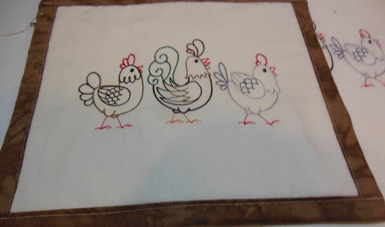 Rooster and Two Hens Towel & Potholder Set