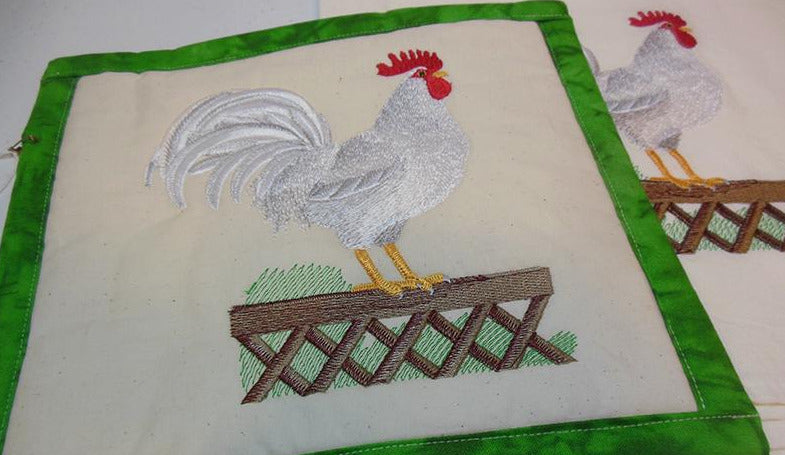 Rooster on Fence Towel & Potholder Set