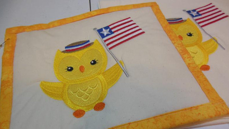 Owl with Flag Towel & Potholder Set