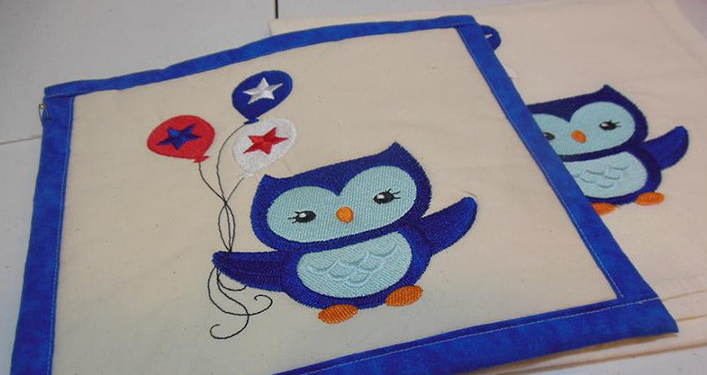 Owl with Balloons Towel & Potholder Set