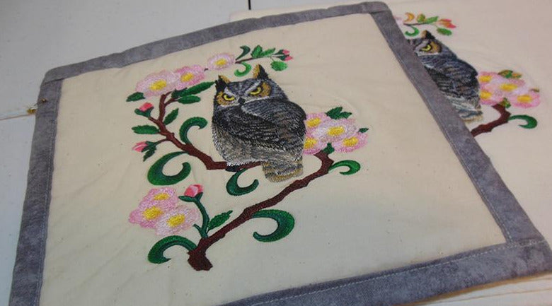 Owl in Flowers Towel & Potholder Set