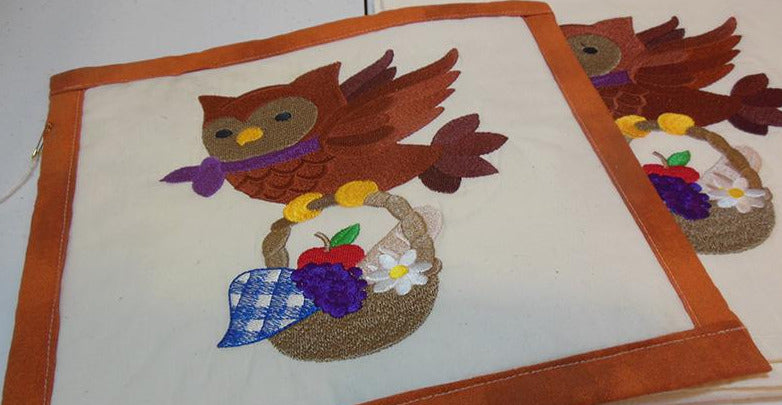 Owl with Picnic Basket Towel & Potholder Set