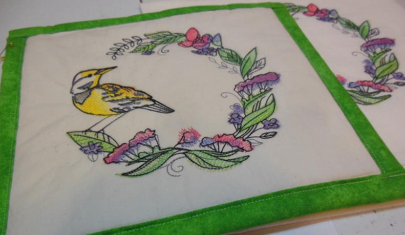 Bird with Flowers Towel & Potholder Set