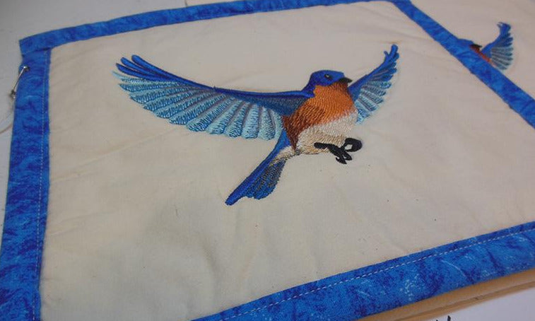 Blue Bird Flying Towel & Potholder Set