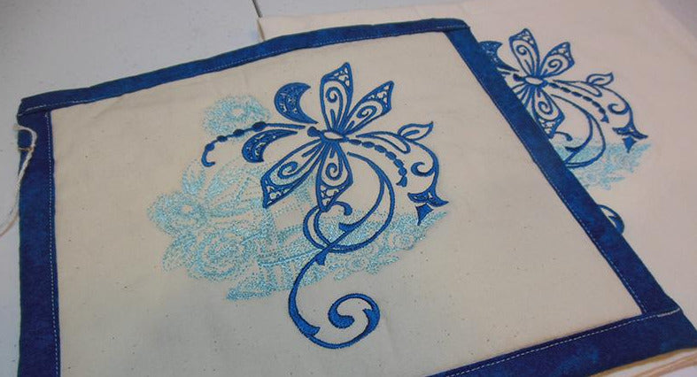 Blue Butterfly Towel & Potholder Set