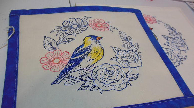 Bird on Flower Wreath Towel & Potholder Set