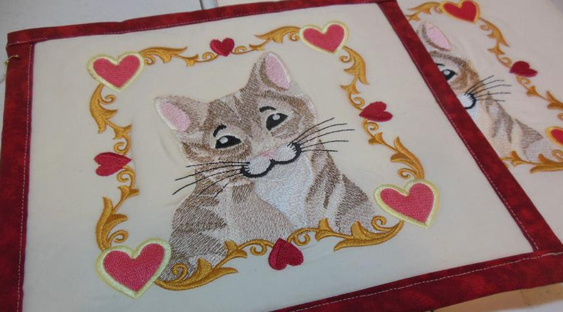 Cat with Hearts Towel & Potholder Set