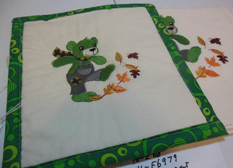 Green Bear in Leaves Towel & Potholder Set