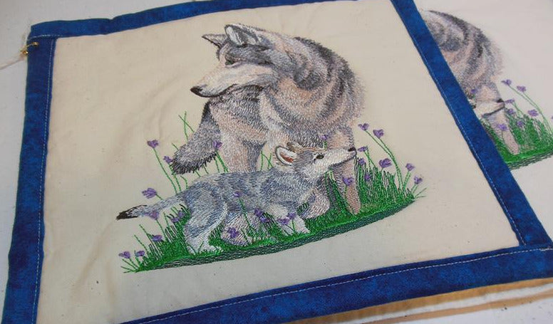 Wolf with Pup Towel & Potholder Set