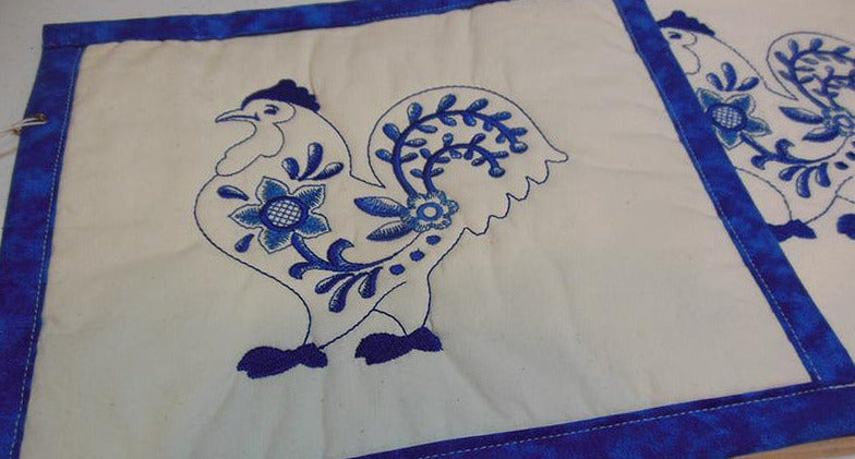 Chicken Blue Work Towel & Potholder Set