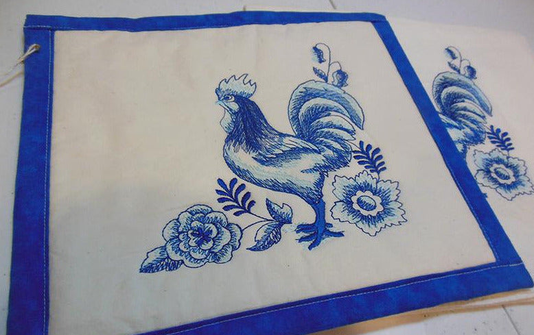 Rooster Blue Work Towel & Potholder Set