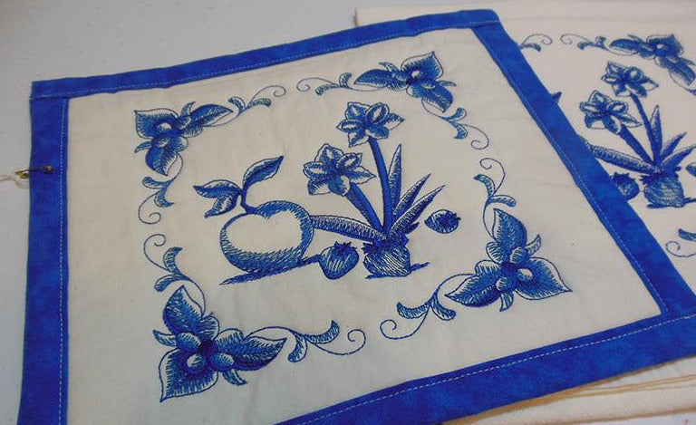 Floral 8 Blue Work Towel & Potholder Set