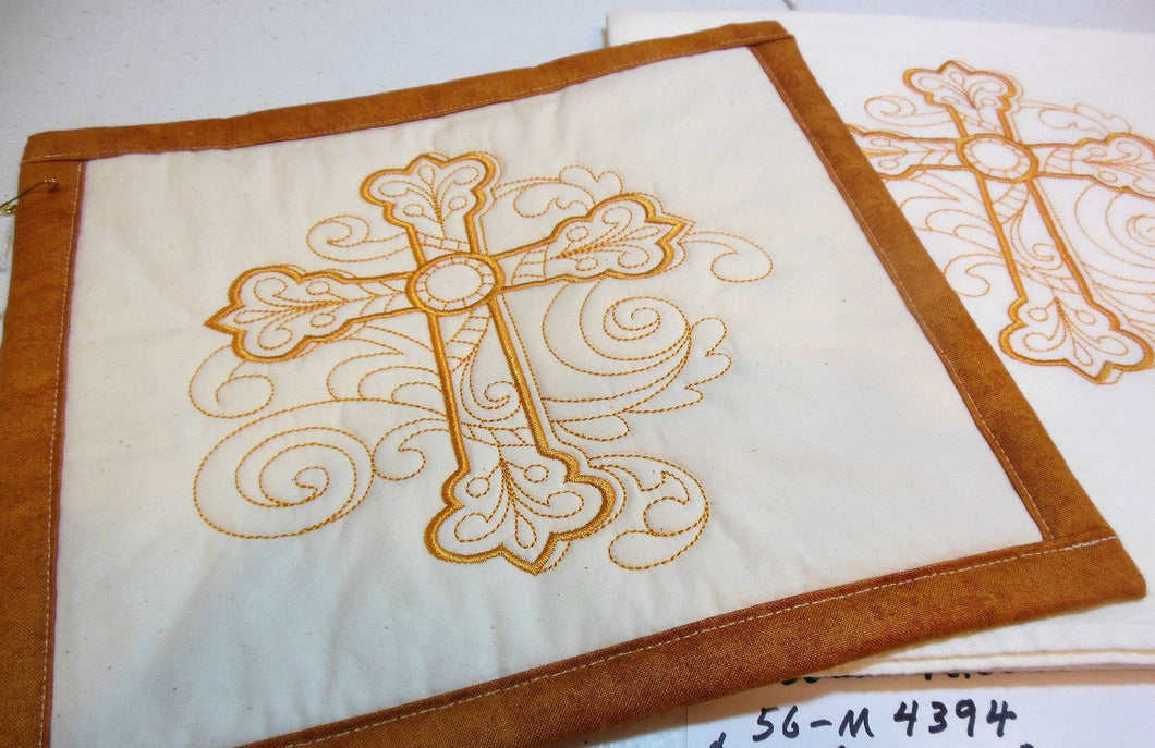 Cross Linework Towel & Potholder Set