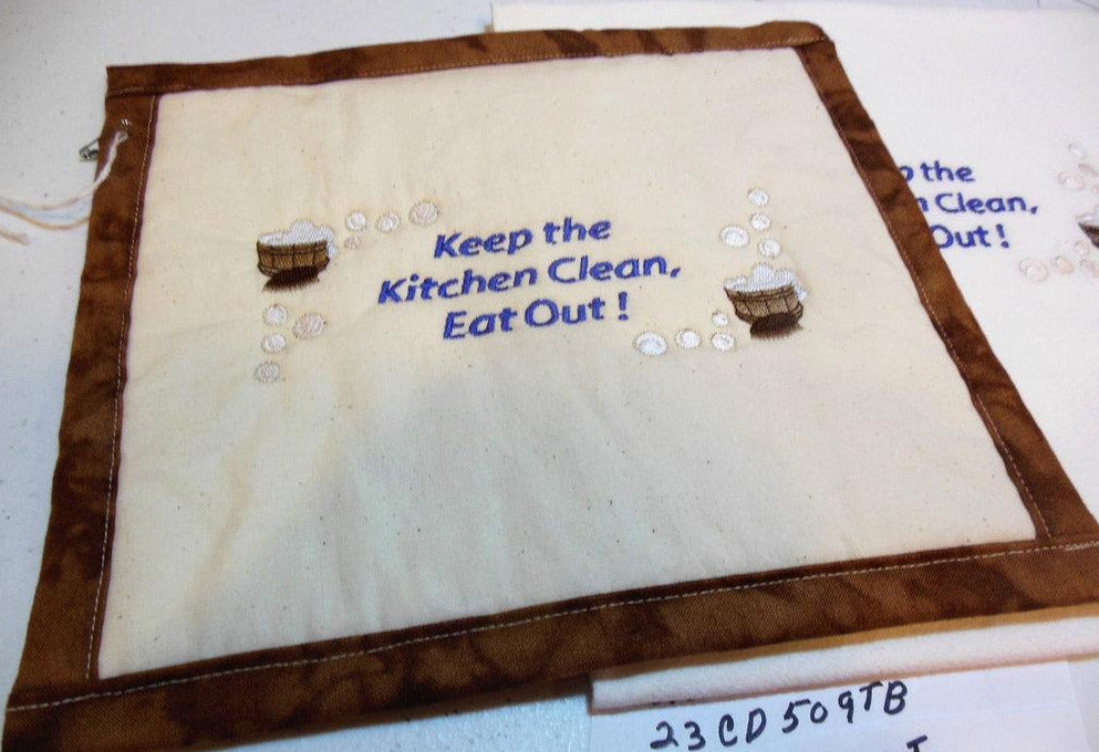 Keep The Kitchen Clean, Eat Out! Towel & Potholder Set