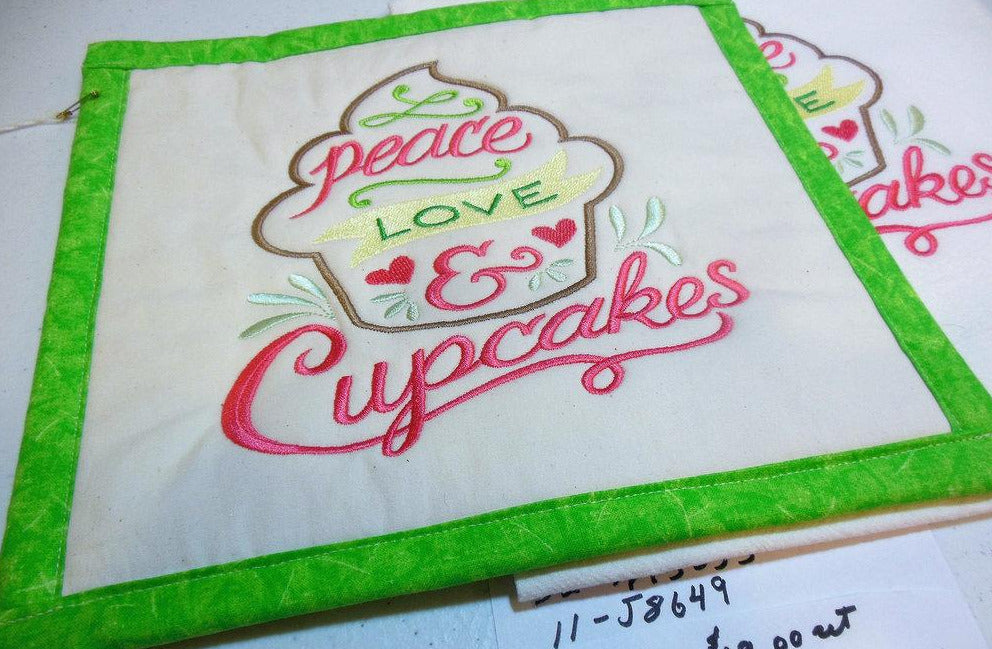 Peace Love And Cupcakes Towel & Potholder Set