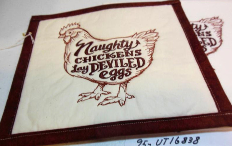 Naughty Chickens Lay Deviled Eggs Towel & Potholder Set