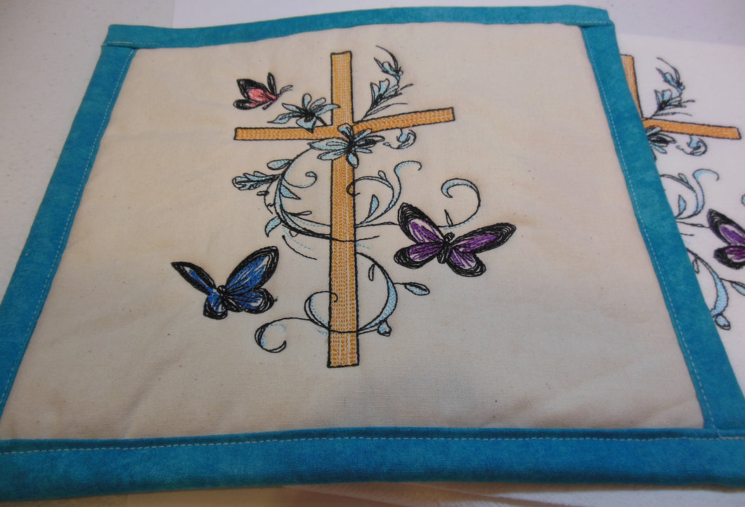 Cross with butterflies Towel & Potholder Set