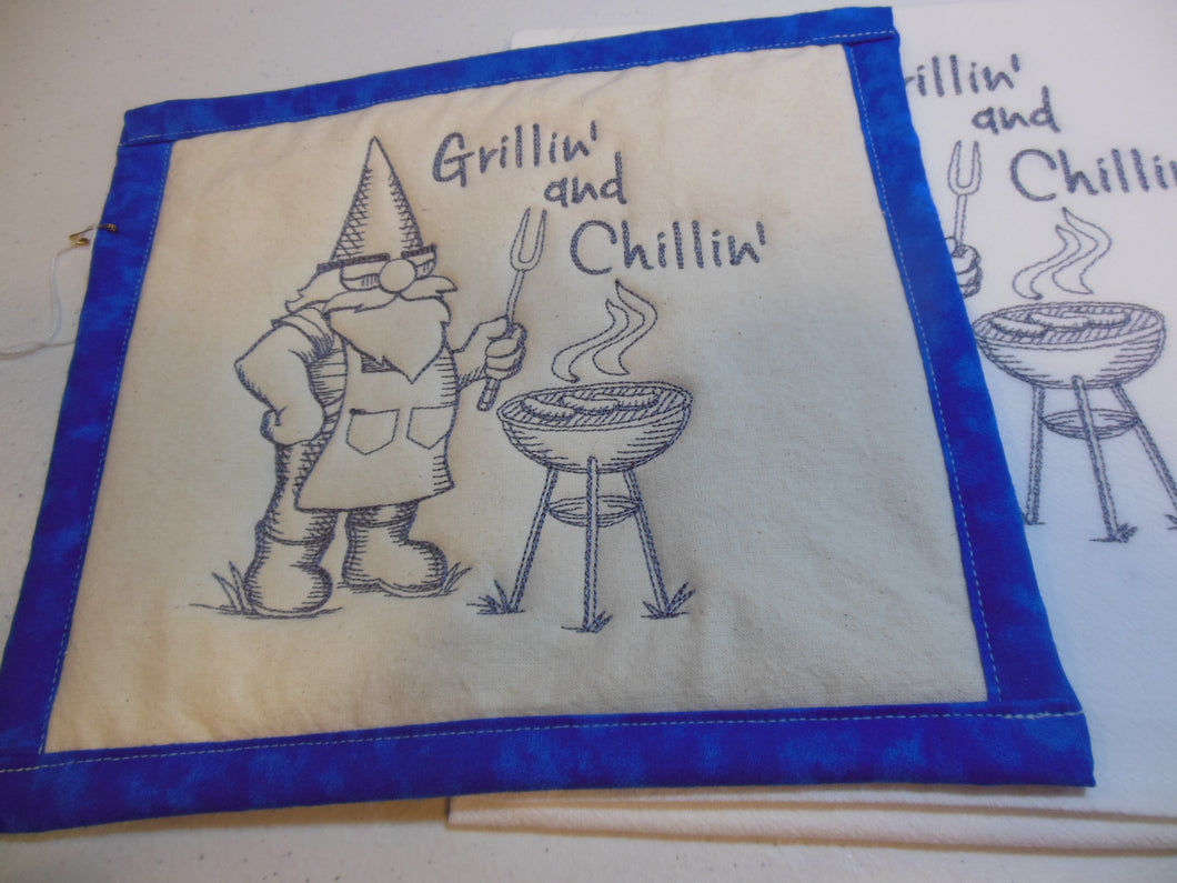 Grillin & Chillin Gnome Towel & Potholder Set