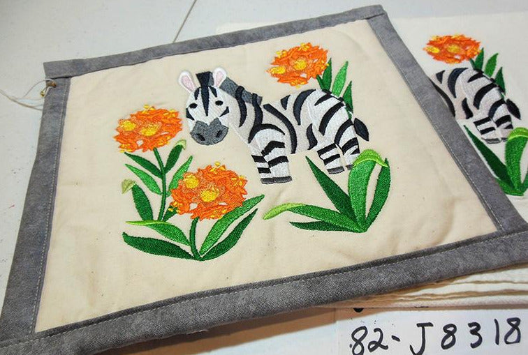 Zebra with Flowers Towel & Potholder Set