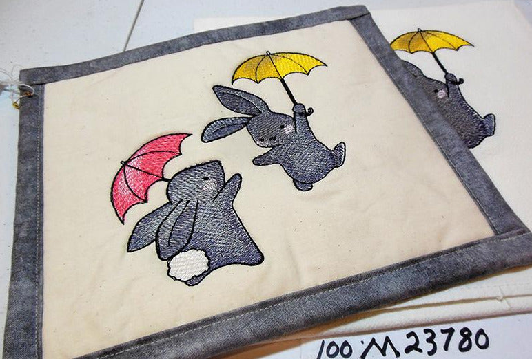 Bunnies with Umbrellas Towel & Potholder Set